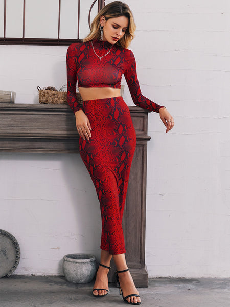Snakeskin Print Crop Top and Pencil Skirt Set - What's Your Chic