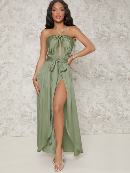Oasis belted high split satin cami dress - What's Your Chic