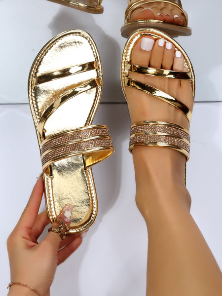 Rhinestone Slide Sandals - What's Your Chic