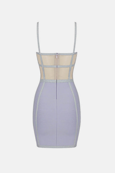 Tricolor Spliced Mesh Plunge Mini Bandage Dress - What's Your Chic