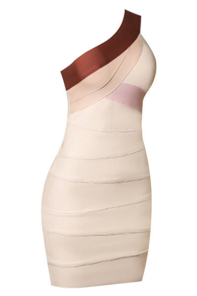 Contrast One-Shoulder Bandage Dress