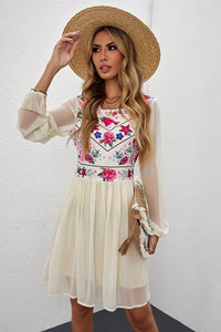 Floral Mesh Sleeve Lined Dress