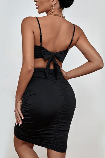 Spaghetti Strap Cropped Top and Ruched Skirt Set