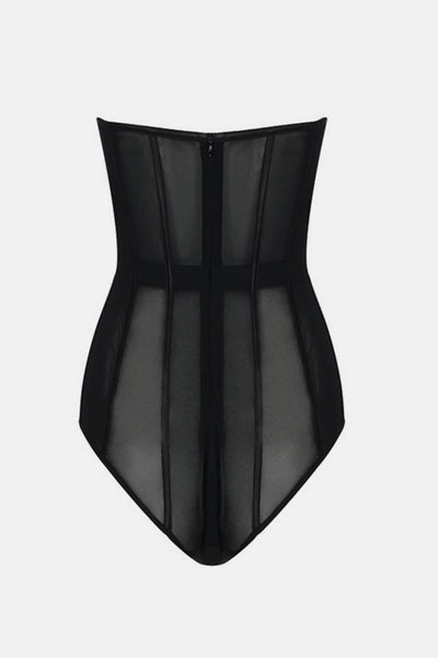 Strapless Spliced Mesh Teddy - What's Your Chic