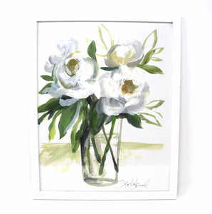 White Floral Art Print ,11x14 in, Simple Design, Floral Art, Home Decor, Flower Artwork