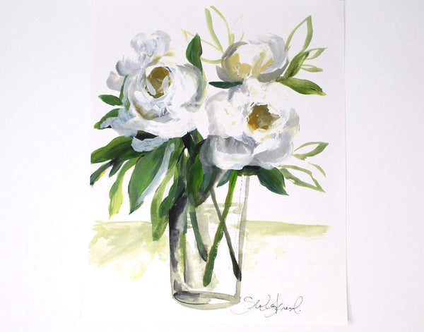 White Floral Art Print ,11x14 in, Simple Design, Floral Art, Home Decor, Flower Artwork